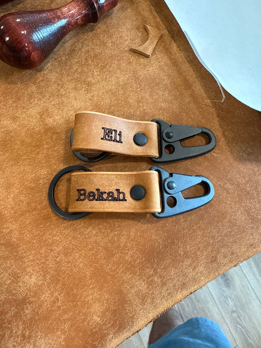 Personalized leather keychain | Matte Black Hardware